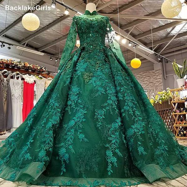 party dresses royal green dress high neck beaded lace long tulle sleeve up back beauty ball gown evening for women real price1, White;black
party dresses royal green dress high neck beaded lace long tulle sleeve up back beauty ball gown evening for women real price1, White;black