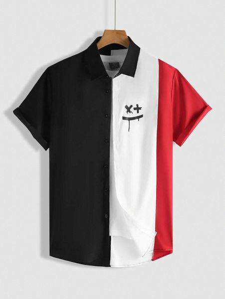 men expression print color block shirt without tee 86dk#, White;black
men expression print color block shirt without tee 86dk#, White;black