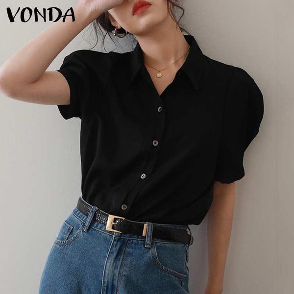 women blouse vonda elegant shirts short sleeve casual loose work blusas lapel solid femininas fashion buttons chemise, White
women blouse vonda elegant shirts short sleeve casual loose work blusas lapel solid femininas fashion buttons chemise, White
