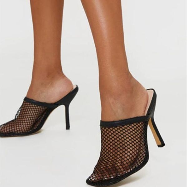 square toe summer breathable mesh upper women sandals slip on high heeled slippers home beach slides shoes casual big size 43, Black 
square toe summer breathable mesh upper women sandals slip on high heeled slippers home beach slides shoes casual big size 43, Black