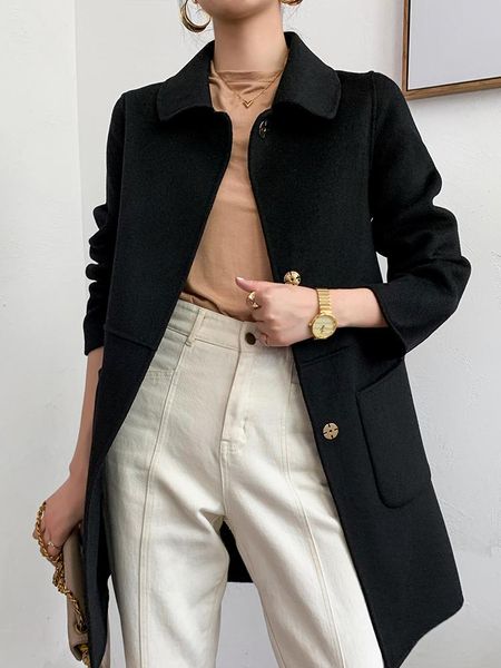 women's wool & blends fall/winter 2021 100 pure double-faced coat long slim suit collar woolen, Black
women's wool & blends fall/winter 2021 100 pure double-faced coat long slim suit collar woolen, Black