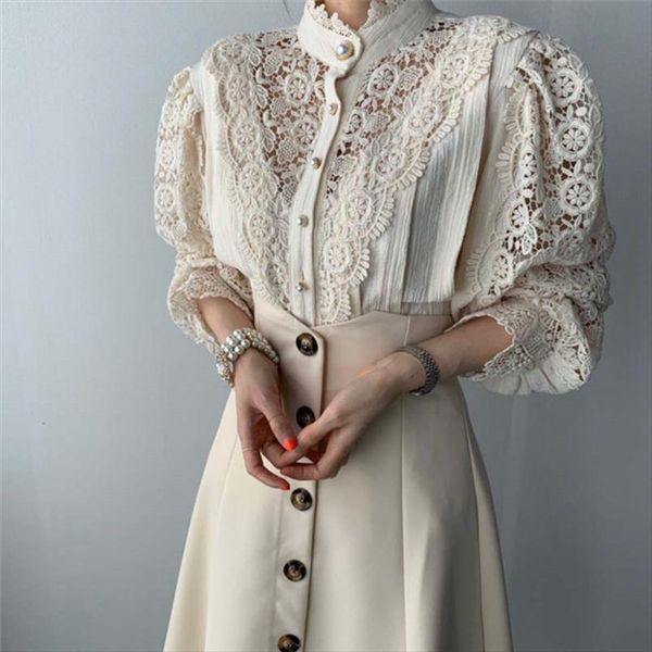 2020 sweet chic stand hollow out patchwork lace ol office lady soft casual warm all match stylish blouses 2 types, White
2020 sweet chic stand hollow out patchwork lace ol office lady soft casual warm all match stylish blouses 2 types, White