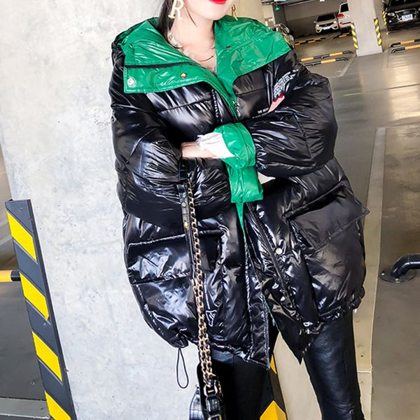 glossy winter padded jacket women harajuku oversize patchwork overcoat mid long jacket letter print loose hooded parkas 201014, Black
glossy winter padded jacket women harajuku oversize patchwork overcoat mid long jacket letter print loose hooded parkas 201014, Black