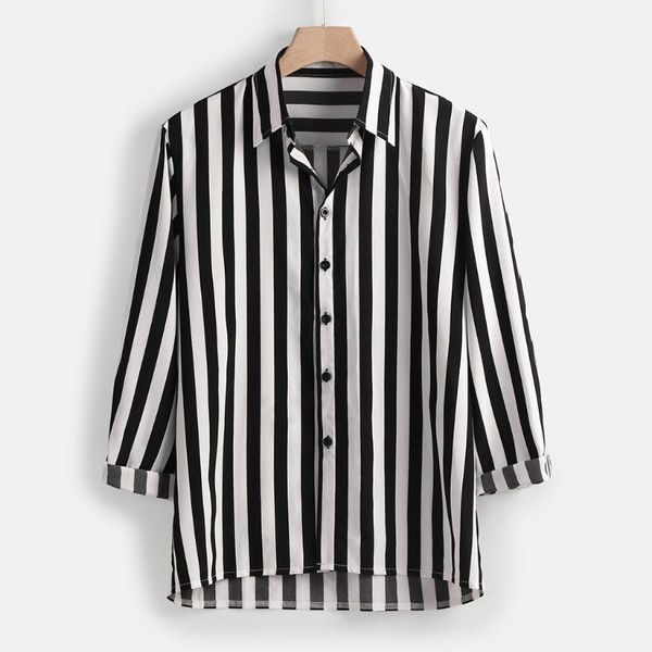 men's casual shirts men striped long sleeve fashion slim fit company male social dress collar blouse, White;black
men's casual shirts men striped long sleeve fashion slim fit company male social dress collar blouse, White;black