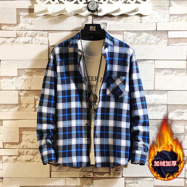long sleeve plush thick youth cashmere with men's winter plaid warm shirt, White;black
long sleeve plush thick youth cashmere with men's winter plaid warm shirt, White;black