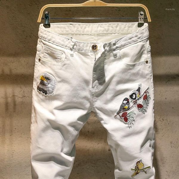 2020 new men streetwear personality embroidery white skinny jeans hip hop punk casual motorcycle stretch denim jeans trousers1, Blue
2020 new men streetwear personality embroidery white skinny jeans hip hop punk casual motorcycle stretch denim jeans trousers1, Blue