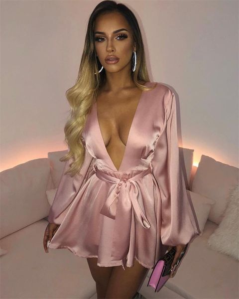 townlike pink satin autumn summer dress women long lantern sleeve mini bodycon dress backless night club dresses vestidos, Black;gray
townlike pink satin autumn summer dress women long lantern sleeve mini bodycon dress backless night club dresses vestidos, Black;gray