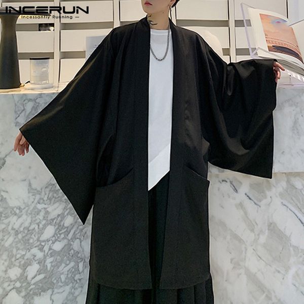 fashion men trench cardigan open stitch 2020 loose long sleeve punk solid color streetwear long coats mens cloak capes incerun c1118, White;black
fashion men trench cardigan open stitch 2020 loose long sleeve punk solid color streetwear long coats mens cloak capes incerun c1118, White;black