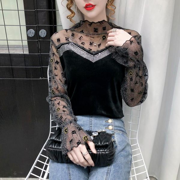 autumn winter half-turtleneck pullover bottoming shirt mesh patchwork letters long sleeve t shirt women ladies black velvet, White
autumn winter half-turtleneck pullover bottoming shirt mesh patchwork letters long sleeve t shirt women ladies black velvet, White