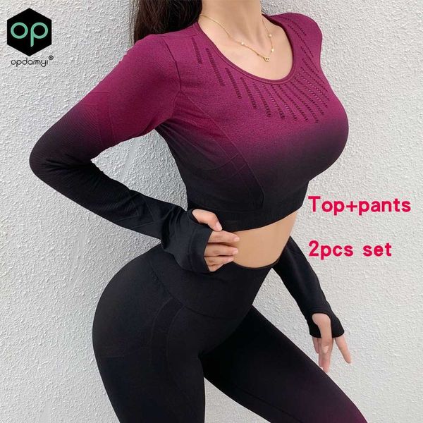 2pcs autumn/winter gradient seamless long-sleeved yoga clothes set women tight hip leggings running fitness sports gym yogawear y1225, Gray
2pcs autumn/winter gradient seamless long-sleeved yoga clothes set women tight hip leggings running fitness sports gym yogawear y1225, Gray