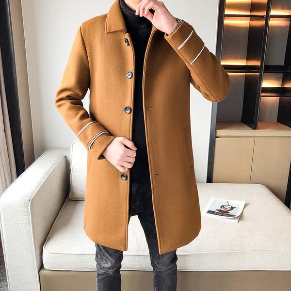 2020 men casual medium long wool blend coat windbreaker autumn winter fashion british style solid color slim fit trench jacket, Black
2020 men casual medium long wool blend coat windbreaker autumn winter fashion british style solid color slim fit trench jacket, Black