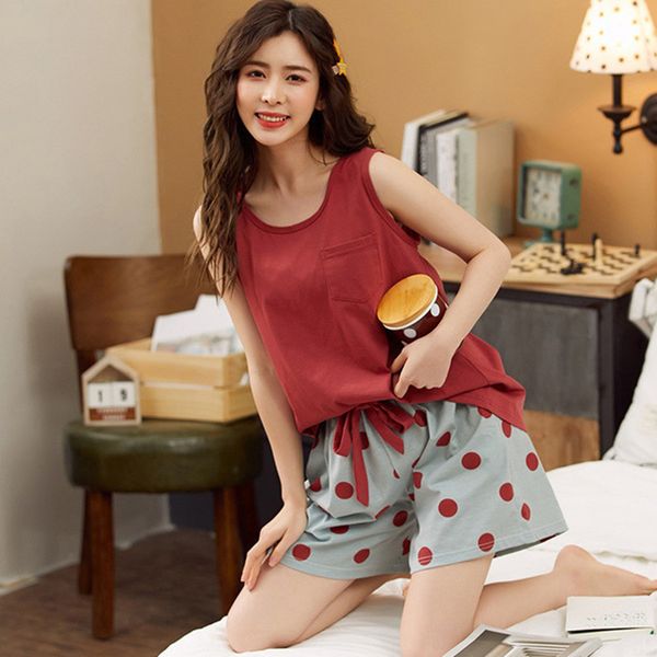 plus size summer casual tank shorts home suit cotton women's homewear 2 piece set summer sleepwear loose atoff home clothes y200708, Black;red
plus size summer casual tank shorts home suit cotton women's homewear 2 piece set summer sleepwear loose atoff home clothes y200708, Black;red