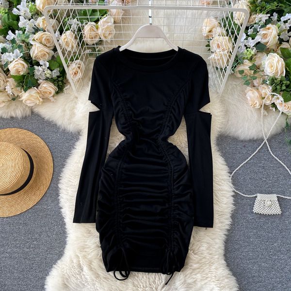 drawstring ruched mini dress women round neck hollow out long sleeve tie tassels casual party bodycon dress 2020 autumn clothing y0118, Black;gray
drawstring ruched mini dress women round neck hollow out long sleeve tie tassels casual party bodycon dress 2020 autumn clothing y0118, Black;gray