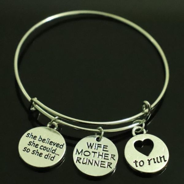 link, chain fashion running sports jewelry wife mother runner metal pendant wire bangle adjustable retractable bracelet, Black
link, chain fashion running sports jewelry wife mother runner metal pendant wire bangle adjustable retractable bracelet, Black