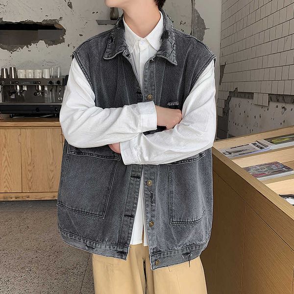 2021 new spring jeans hole sleeveless jacket vest loose trend coat men's, Black;white
2021 new spring jeans hole sleeveless jacket vest loose trend coat men's, Black;white