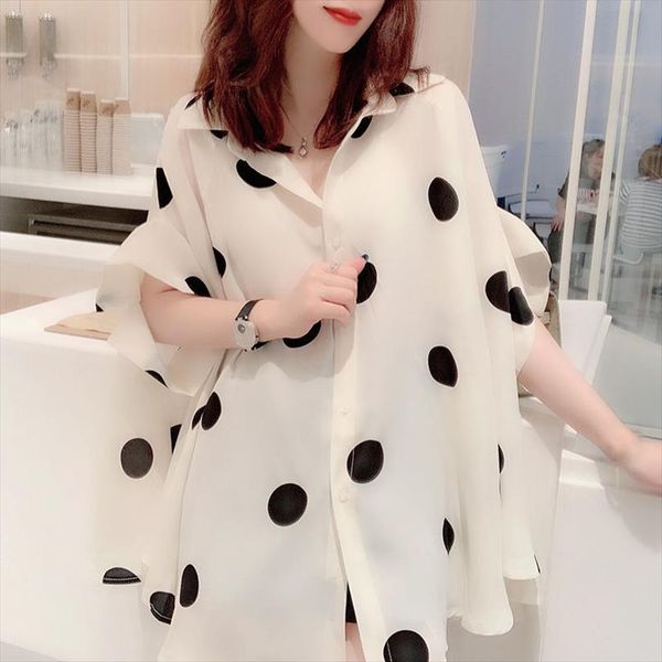 2021 new summer women korea blouse short sleeve causal female fashion polka dot elastic chiffon loose o neck shirt w97, White
2021 new summer women korea blouse short sleeve causal female fashion polka dot elastic chiffon loose o neck shirt w97, White
