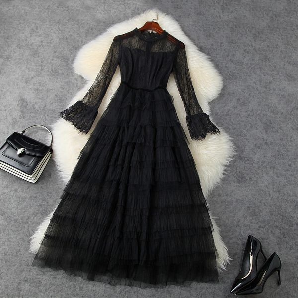 2021 spring long sleeve round neck black / red pure color tulle tiered panelled lace mid-calf dress elegant casual dresses ld16t11704, Black;gray
2021 spring long sleeve round neck black / red pure color tulle tiered panelled lace mid-calf dress elegant casual dresses ld16t11704, Black;gray