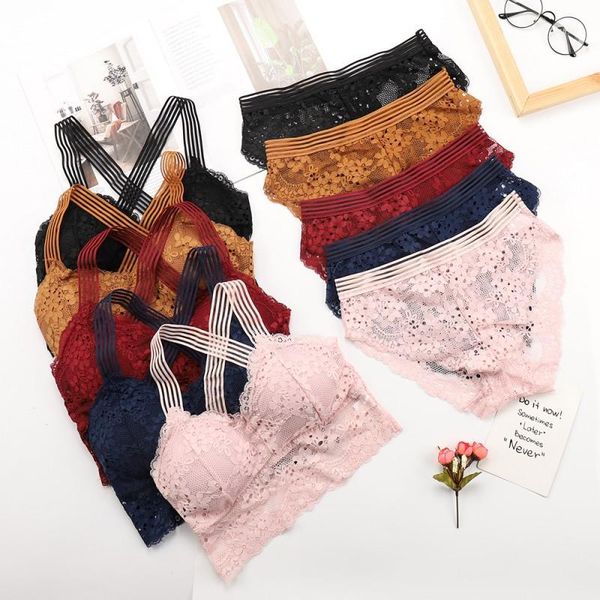 women lace wire bra set solid color cross back breathable strechy strap anti-light knitted padded bras sets, Red;black
women lace wire bra set solid color cross back breathable strechy strap anti-light knitted padded bras sets, Red;black