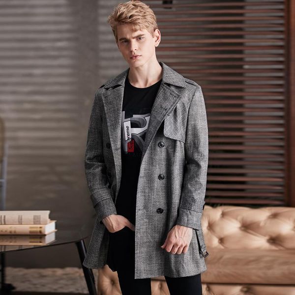 men's wool & blends minglu medium length mens trench spring autumn double breasted man coats grey plaid male jackets plus size, Black
men's wool & blends minglu medium length mens trench spring autumn double breasted man coats grey plaid male jackets plus size, Black