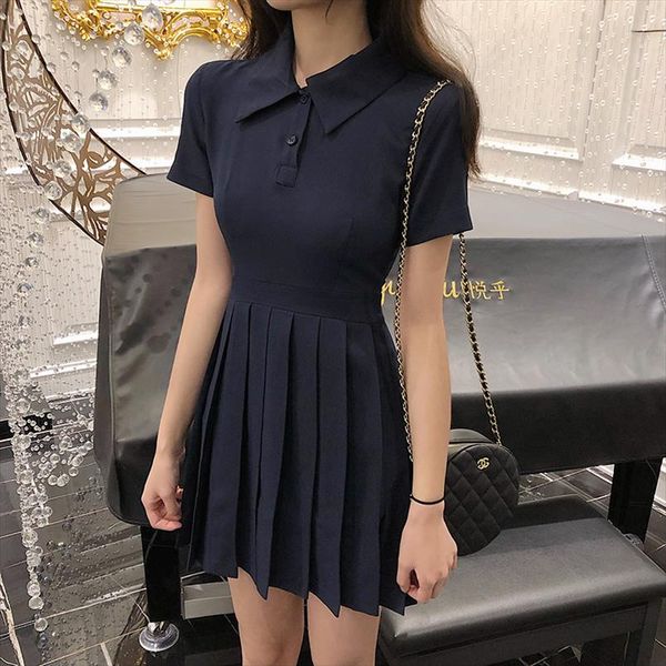 preppy short sleeved black dress 2019 new summer pleated short dress slim high waist fashion casual women, Black;gray
preppy short sleeved black dress 2019 new summer pleated short dress slim high waist fashion casual women, Black;gray