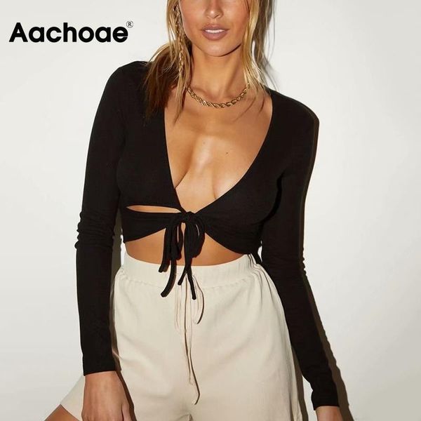 women's t-shirt aachoae 2021 deep v neck crop women bow tie hollow out bodycon t shirt long sleeve high street tee camisetas, White
women's t-shirt aachoae 2021 deep v neck crop women bow tie hollow out bodycon t shirt long sleeve high street tee camisetas, White