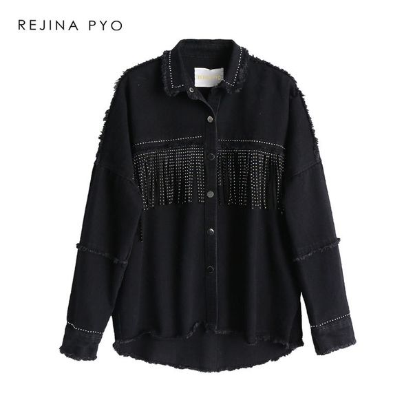 rejinapyo women black loose denim jacket coat sequined tassels streetwear all-match mental covered button outerwear y200101, Black;brown
rejinapyo women black loose denim jacket coat sequined tassels streetwear all-match mental covered button outerwear y200101, Black;brown