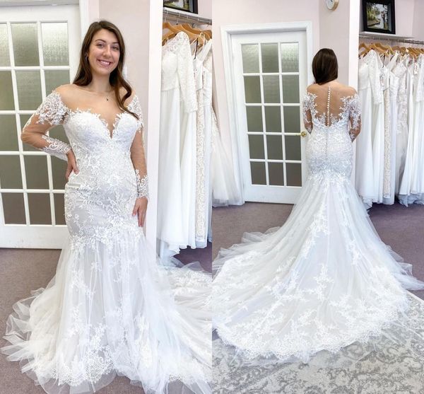 modest plus size mermaid wedding dresses long sleeve lace backless country wedding dress sheer neck sweep train country garden bridal gowns, White
modest plus size mermaid wedding dresses long sleeve lace backless country wedding dress sheer neck sweep train country garden bridal gowns, White
