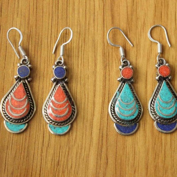 dangle & chandelier er177 ethnic tibetan woman earrings copper inlaid lapis coral stone drop earring nepal jewelry, Silver 
dangle & chandelier er177 ethnic tibetan woman earrings copper inlaid lapis coral stone drop earring nepal jewelry, Silver