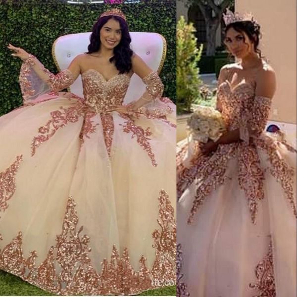 2022 sparkly rose gold sequined lace blush champagne ball gown quinceanera dresses sweetheart sequins long sleeves organza party prom evenin, Blue;red
2022 sparkly rose gold sequined lace blush champagne ball gown quinceanera dresses sweetheart sequins long sleeves organza party prom evenin, Blue;red