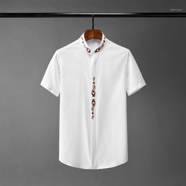 new stand collar mens shirts luxury embroidery short sleeve summer male shirts plus size 4xl fashion slim fit man1, White;black
new stand collar mens shirts luxury embroidery short sleeve summer male shirts plus size 4xl fashion slim fit man1, White;black