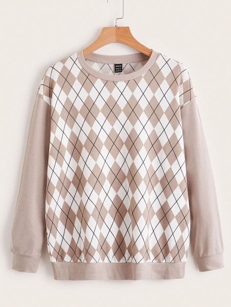 argyle print drop shoulder sweatshirt p5wd#, White;black
argyle print drop shoulder sweatshirt p5wd#, White;black
