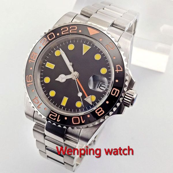 wristwatches 40mm bliger black sterile dial gmt automatic montre bracelet steel case luminous men's casual wristwatch w2680, Slivery;brown
wristwatches 40mm bliger black sterile dial gmt automatic montre bracelet steel case luminous men's casual wristwatch w2680, Slivery;brown