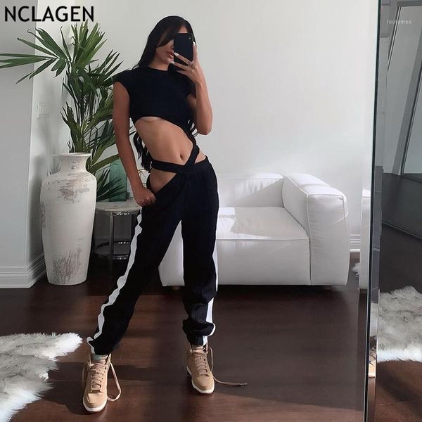 nclagen women sweatpants cross waist hollow out black and white patchwork loose casual pants fashion athleisure trousers capris1, Black;white
nclagen women sweatpants cross waist hollow out black and white patchwork loose casual pants fashion athleisure trousers capris1, Black;white