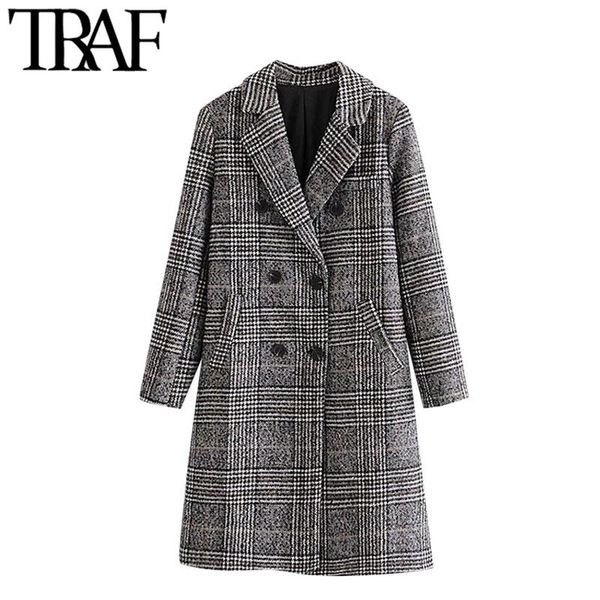 traf women fashion double breasted houndstooth woolen coat vintage long sleeve back vent female outerwear chic overcoat, Black
traf women fashion double breasted houndstooth woolen coat vintage long sleeve back vent female outerwear chic overcoat, Black