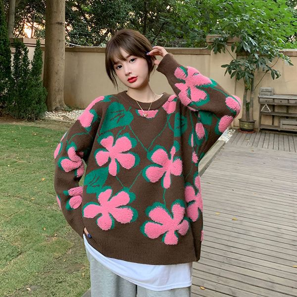 2021 female flower fall winter lazy wind tide wearing thick student sweater hd2p, White;black
2021 female flower fall winter lazy wind tide wearing thick student sweater hd2p, White;black
