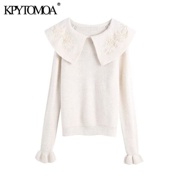 kpytomoa women sweet fashion with embroidered collar knitted sweater vintage long sleeve ruffled female pullovers chic 201130, White;black
kpytomoa women sweet fashion with embroidered collar knitted sweater vintage long sleeve ruffled female pullovers chic 201130, White;black