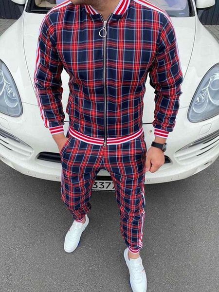 men's tracksuits sets 3d print men grid two-piece patchwork zipper small leg trouser sweat suits slim sportswear, Gray
men's tracksuits sets 3d print men grid two-piece patchwork zipper small leg trouser sweat suits slim sportswear, Gray