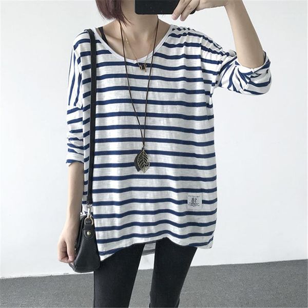 women t-shirt loose long sleeve striped t shirt streetwear v-neck all-match summer fall thin tee shirt cotton long tshirt female1, White
women t-shirt loose long sleeve striped t shirt streetwear v-neck all-match summer fall thin tee shirt cotton long tshirt female1, White