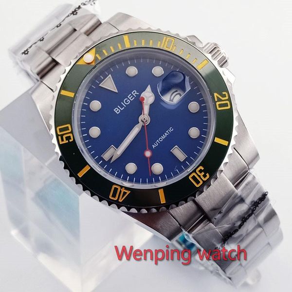 wristwatches brand bliger mechanical watches 40mm sky blue sterile dial luminous ceramic bezel sapphire glass automatic men's watch w25, Slivery;brown
wristwatches brand bliger mechanical watches 40mm sky blue sterile dial luminous ceramic bezel sapphire glass automatic men's watch w25, Slivery;brown