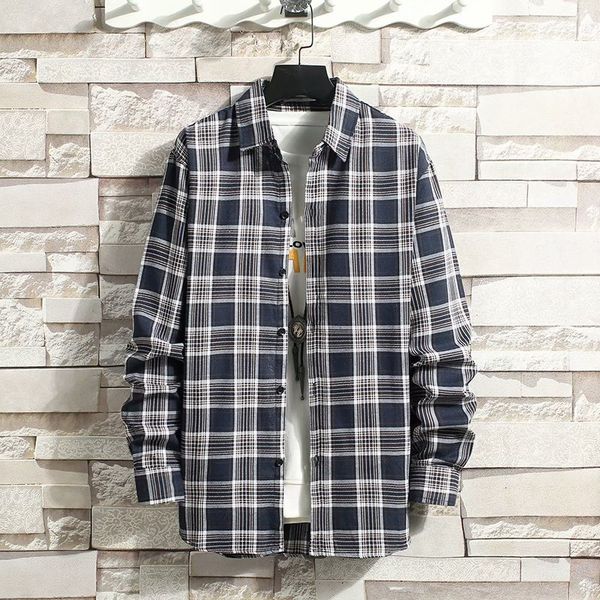 men's long sleeve casual spring and autumn youth thin check shirt loose korean trend handsome coat, White;black 
men's long sleeve casual spring and autumn youth thin check shirt loose korean trend handsome coat, White;black