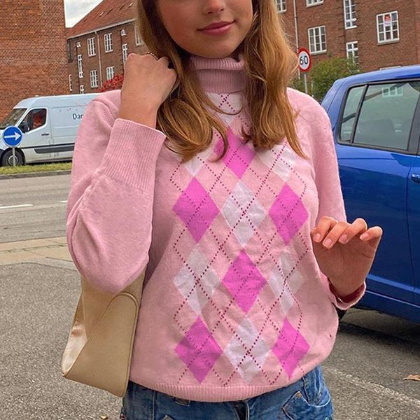 women's sweaters -wish sweater pink argyle y2k knit casual turtleneck jumper women preppy style long sleeve pullover knitwear, White;black
women's sweaters -wish sweater pink argyle y2k knit casual turtleneck jumper women preppy style long sleeve pullover knitwear, White;black