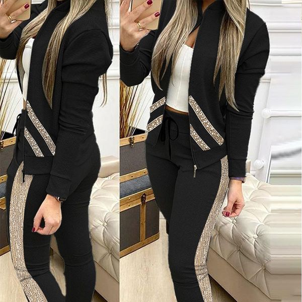 sequines patchwork women's tracksuits zipper long sleeve short elastic waist pants female suit 2021 spring casual sets q1217, Black;white
sequines patchwork women's tracksuits zipper long sleeve short elastic waist pants female suit 2021 spring casual sets q1217, Black;white