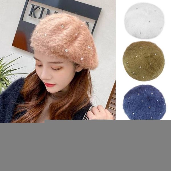 berets french style women winter fuzzy plush beret cap rhinestone faux pearl embellished solid color painter pumpkin beanie hat, Blue;gray
berets french style women winter fuzzy plush beret cap rhinestone faux pearl embellished solid color painter pumpkin beanie hat, Blue;gray