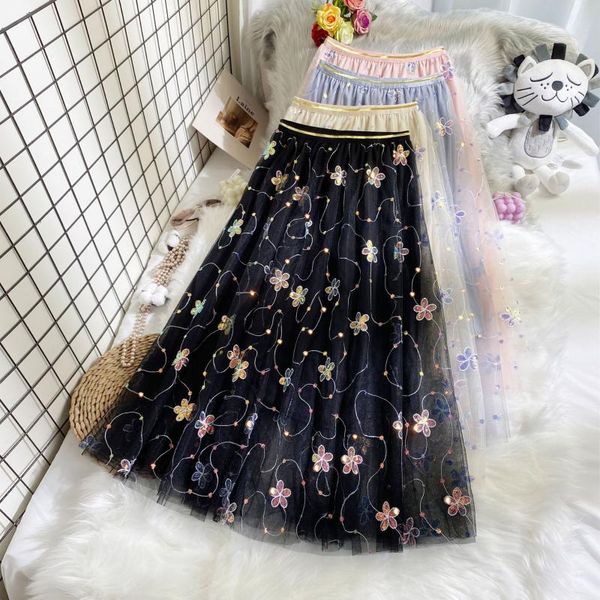 super fairy large swing mesh skirt 2021 spring and autumn korean mid-length flower embroidery sequined draped bust skirt, Black
super fairy large swing mesh skirt 2021 spring and autumn korean mid-length flower embroidery sequined draped bust skirt, Black