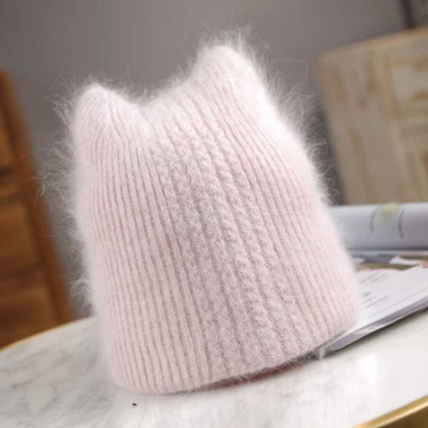 fur ear beanie hat for women winter skullies warm wool cap gorros female cap
