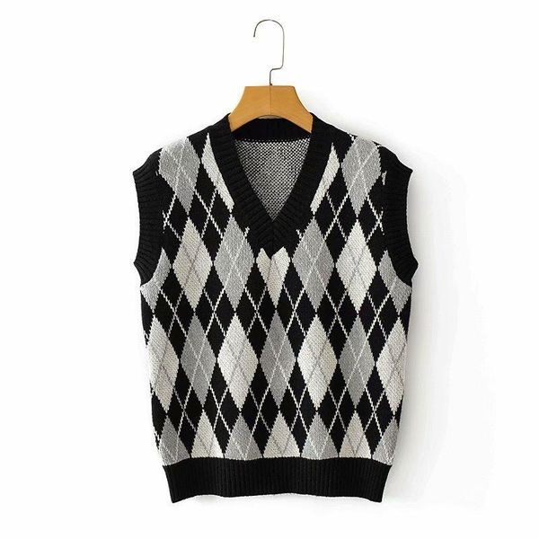 women's vests fall 2021 argyle sweater vest for women knitted winter tank plaid cropped black, Black;white
women's vests fall 2021 argyle sweater vest for women knitted winter tank plaid cropped black, Black;white