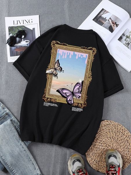 men slogan and butterfly print tee r6zk#, White;black 
men slogan and butterfly print tee r6zk#, White;black