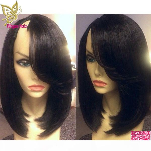 short light yaki straight bob u part wig human hair brazilian upart wigs right side part 1"x3" bob style for black women, Black;brown
short light yaki straight bob u part wig human hair brazilian upart wigs right side part 1"x3" bob style for black women, Black;brown