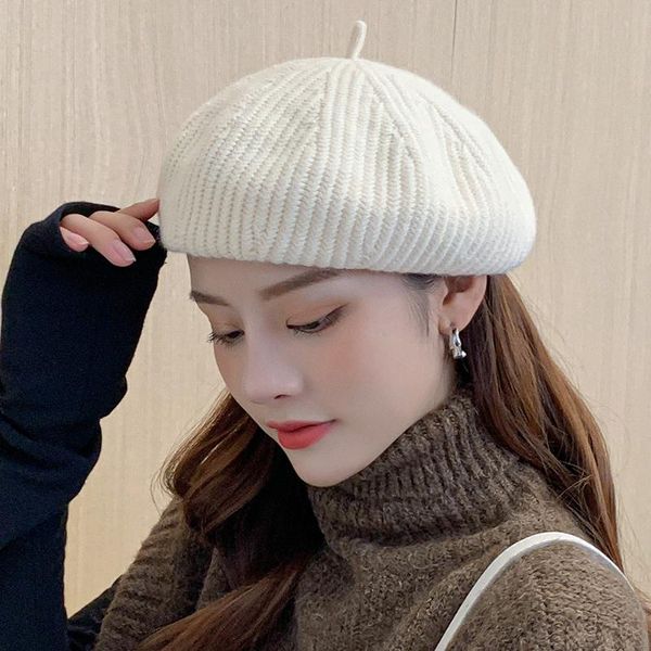 berets women winter knitted wool bonnet cap french classic solid color hat elegant ladies beanie comfortable walking, Blue;gray
berets women winter knitted wool bonnet cap french classic solid color hat elegant ladies beanie comfortable walking, Blue;gray