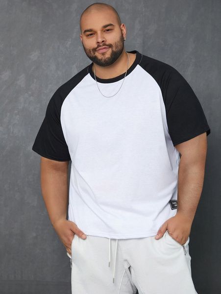 extended sizes men letter patch detail contrast raglan sleeve tee z5n6#, White;black
extended sizes men letter patch detail contrast raglan sleeve tee z5n6#, White;black
